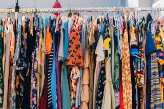 Clothing rack of vintage clothing at vintage store