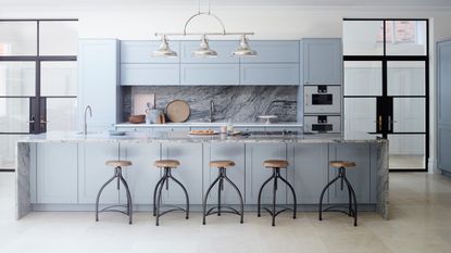A light blue kitchen