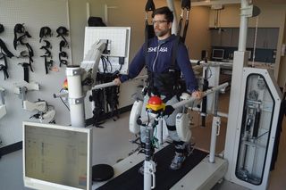 man in robotic exoskeleton