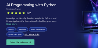 A screenshot of the Udacity website advertising the 'AI Programming with Python' course
