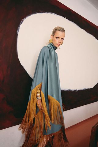 Taller Marmo fringed kaftan in gold and turquoise
