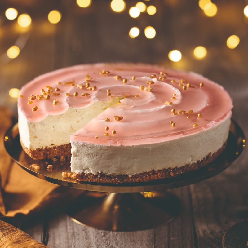 Bailets christmas cheesecake from woman&home, pictured on a cake stand