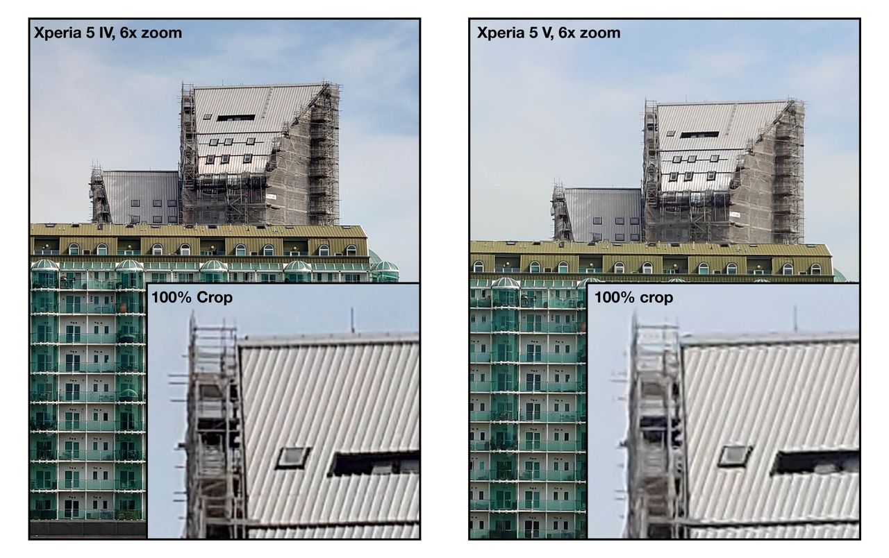 A set of comparison images captured on the Sony Xperia 5 V and 5 IV
