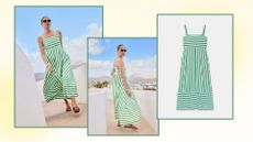 two model shots and a cut out image of the mint velvet striped dress