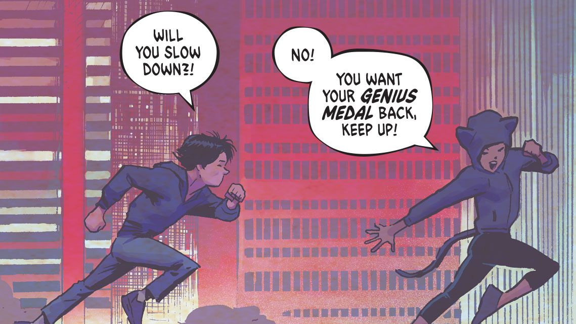 Young Bruce and Selina run.