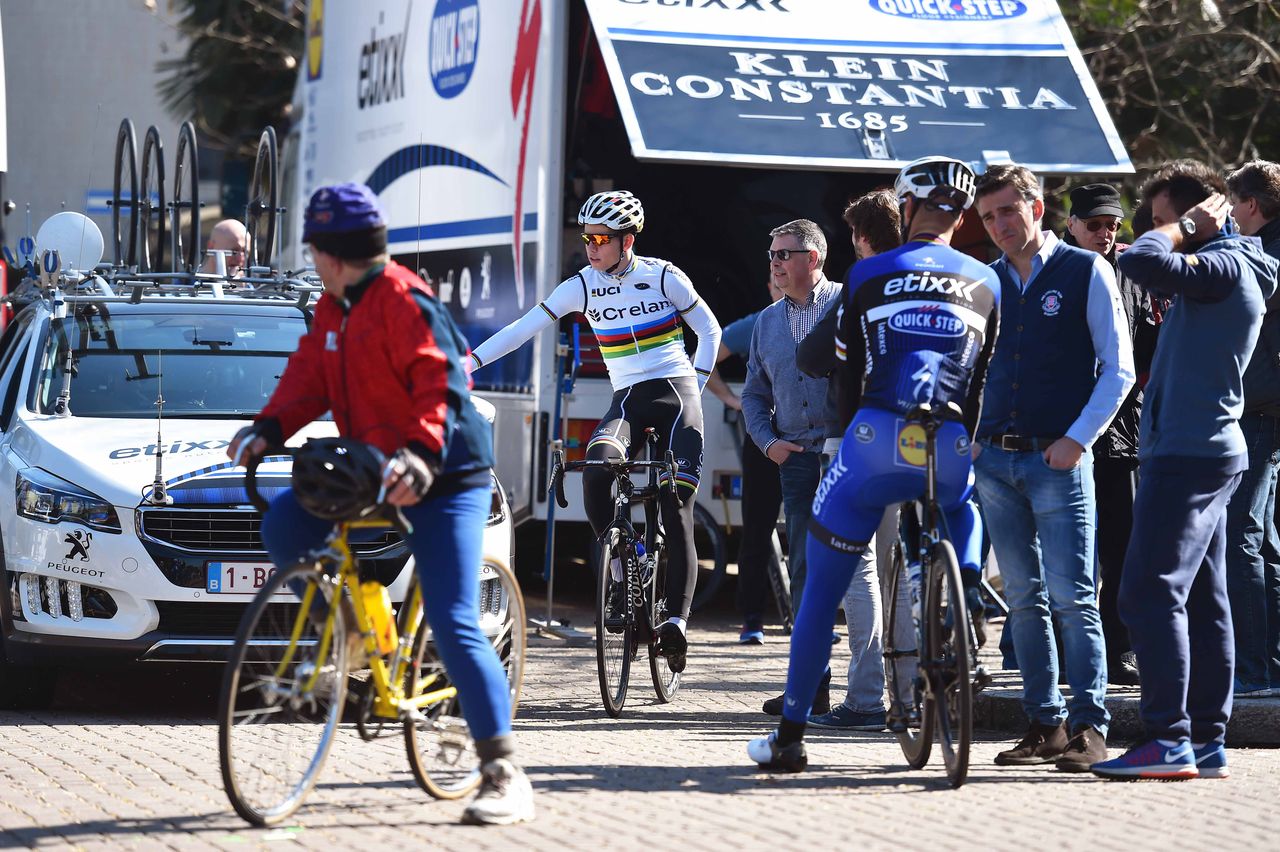 World cyclo-cross champion Wout Van Aert talks to the Belgian press
