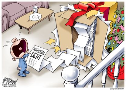 Editorial cartoon U.S. National Debt Christmas
