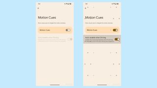 Motion cue menu on Android devices