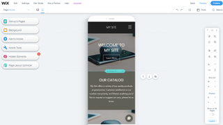 Wix's Editor interface, with mobile website preview and tools