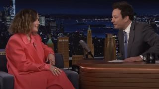 Jimmy Fallon interviewing Rose Byrne on The Tonight Show