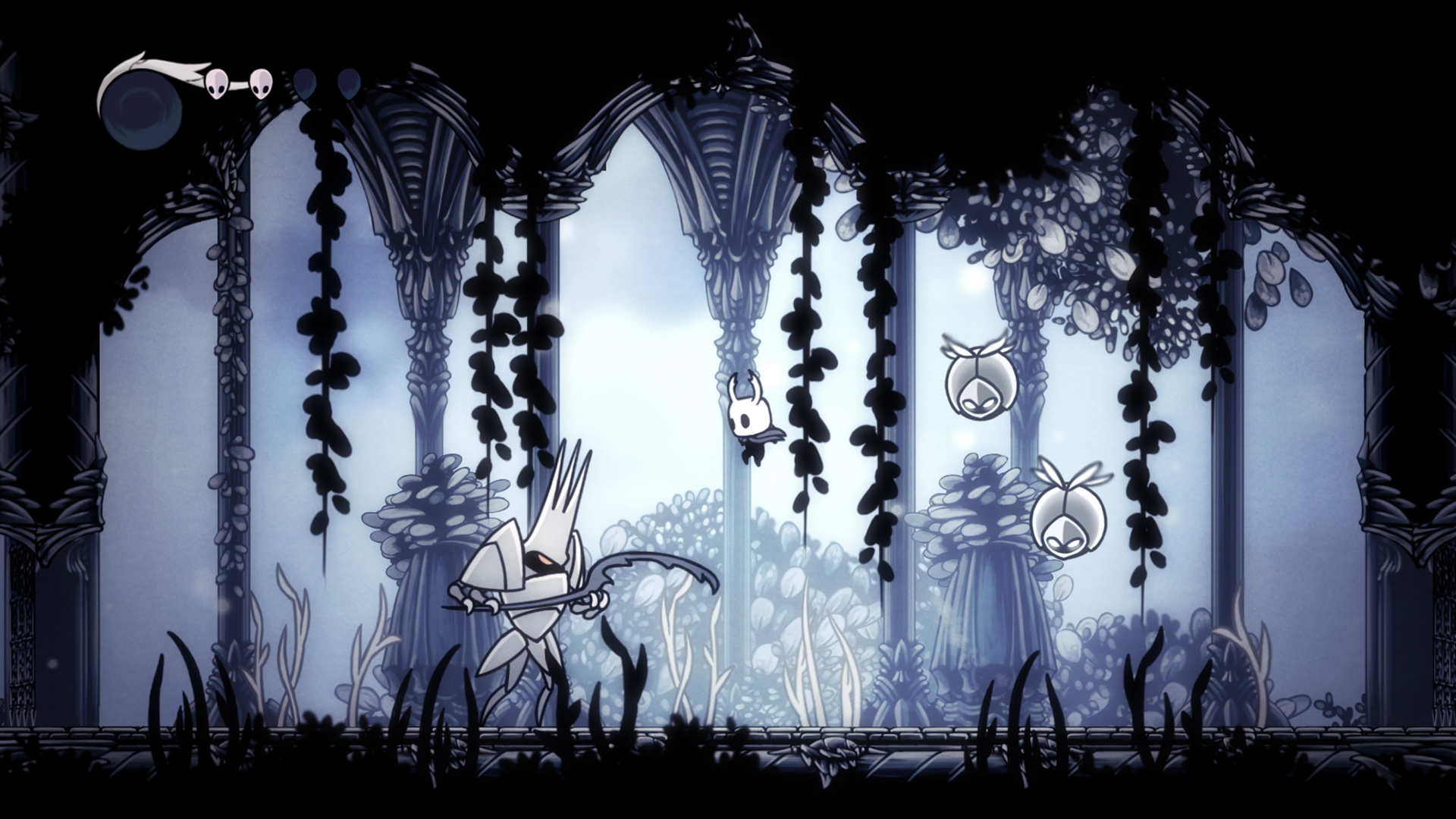 The Knight fights through the white palace in Hollow Knight