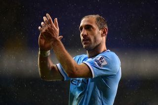 Pablo Zabaleta applauds the Manchester City fans in a game against Tottenham in January 2014.