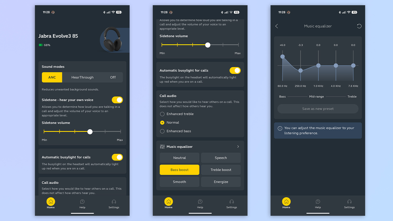 Jabra Evolve3 85 customization app screenshots