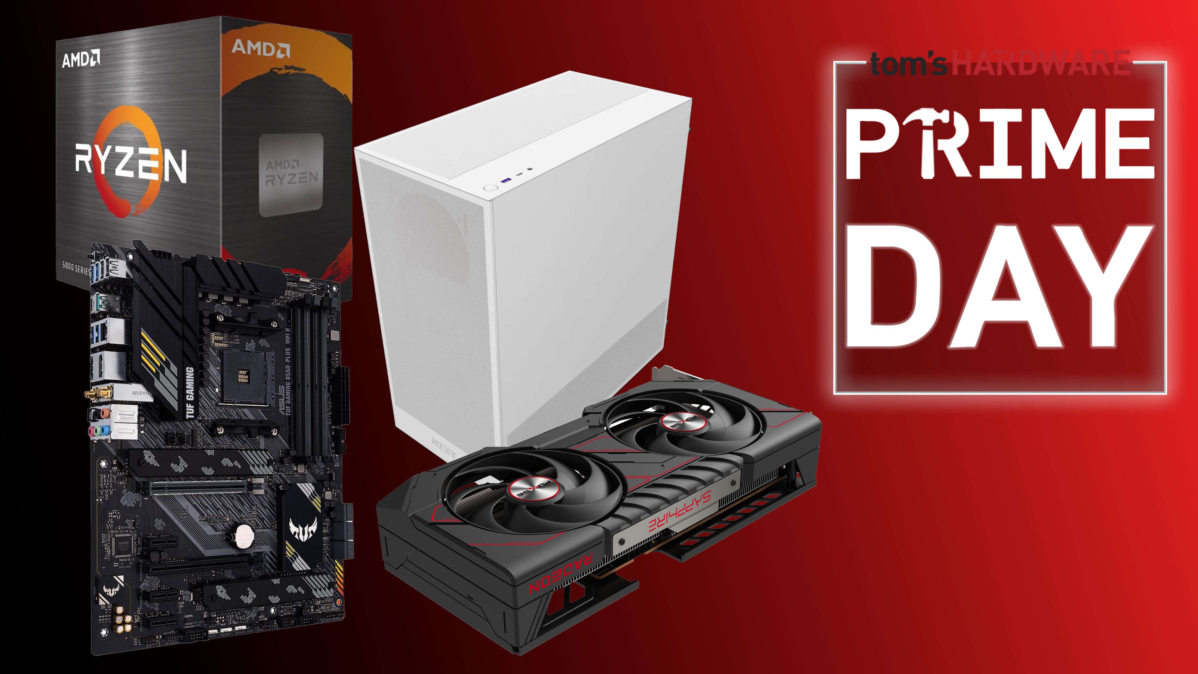 PC parts next to a Tom&#039;s Hardware Prime Day logo