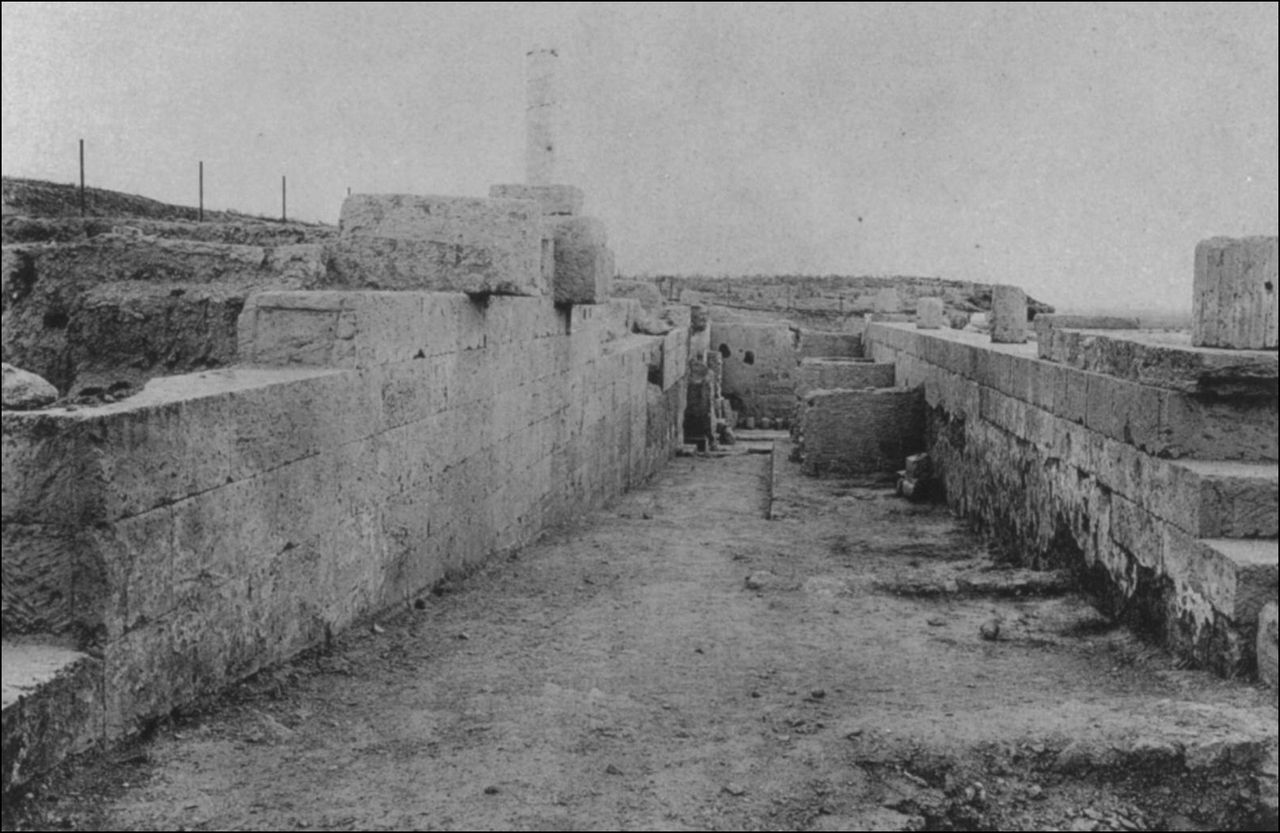 This black-and-white photo shows a ramp on the north side of the Sanctuary of Asklepios at Corinth.