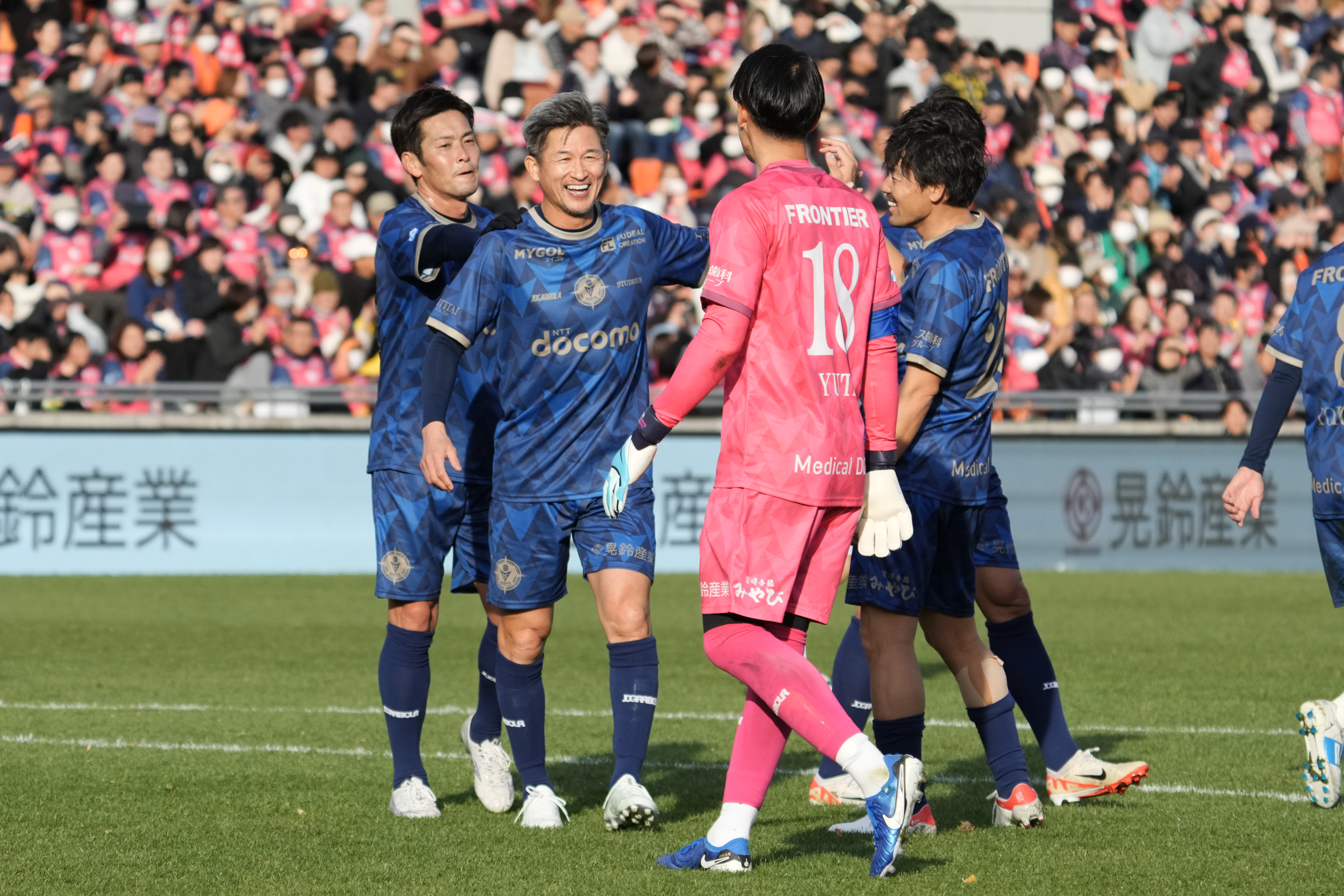 Kazuyoshi Miura in action in Yuta Minami's testimonial in 2024