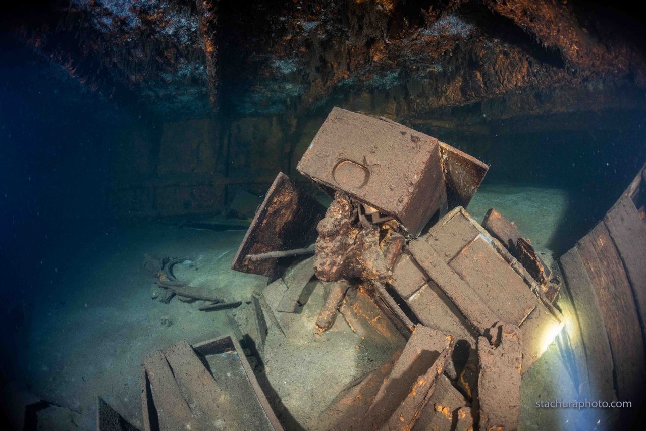 The shipwreck is in very deep water for divers and no decision has been made about recovering the crates on board to see if they hold the remains of the Amber Room.