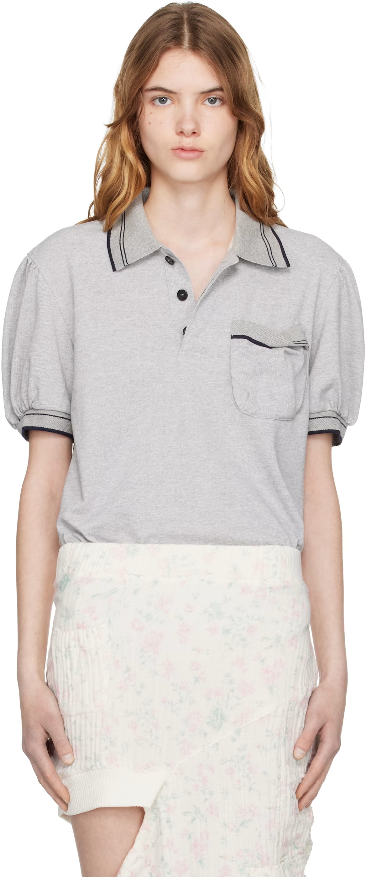 OPEN YY, Gray Puffy Piqu&amp;eacute; Polo