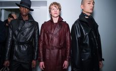 3 male models in leather jackets