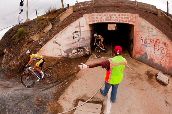 Christoph Sauser and Burry Stander from 36One Songo Specialized are pointed toward a stage win