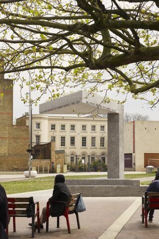 A side view of Cherry Groce memorial by Adjaye Associates in Brixton, London, UK