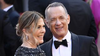 Rita Wilson and Tom Hanks attend the "Asteroid City" red carpet during the 76th annual Cannes film festival at Palais des Festivals on May 23, 2023 in Cannes, France