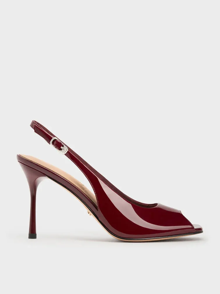 Charles & Keith, Kyra Patent Peep-Toe Slingback Heels