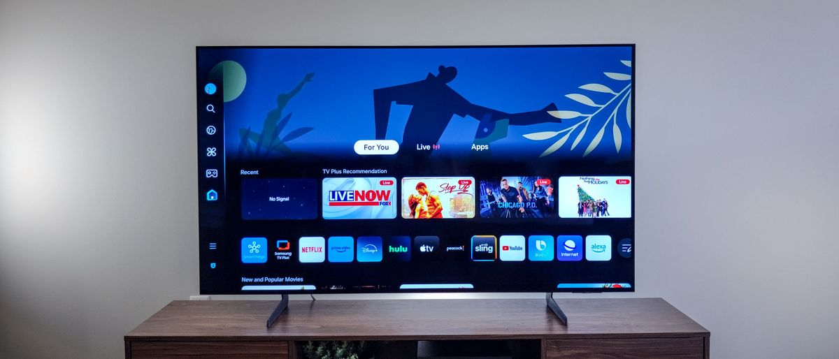 Samsung S85D OLED TV on stand in living room