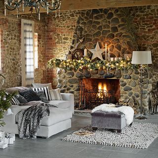 living room with fire place and sofa