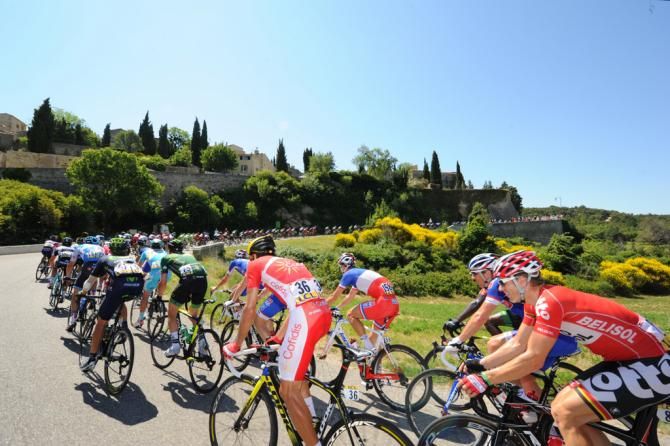 The peloton on a small climb