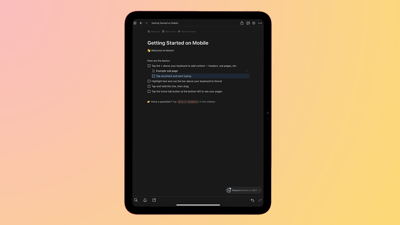 Notion app on iPad
