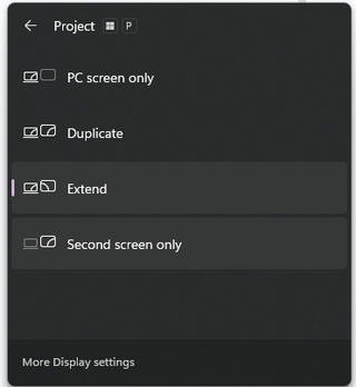 A shot of the Windows 11 Project menu.