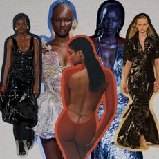 a collage of runway looks from black designers