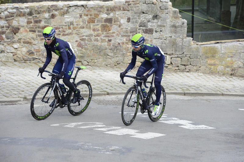 The Movistar team were well rugged up for the recon