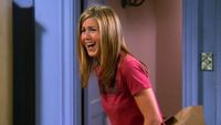 Jennifer Aniston as Rachel Green laughs during Friends Season 4's "The One with the Embryos."