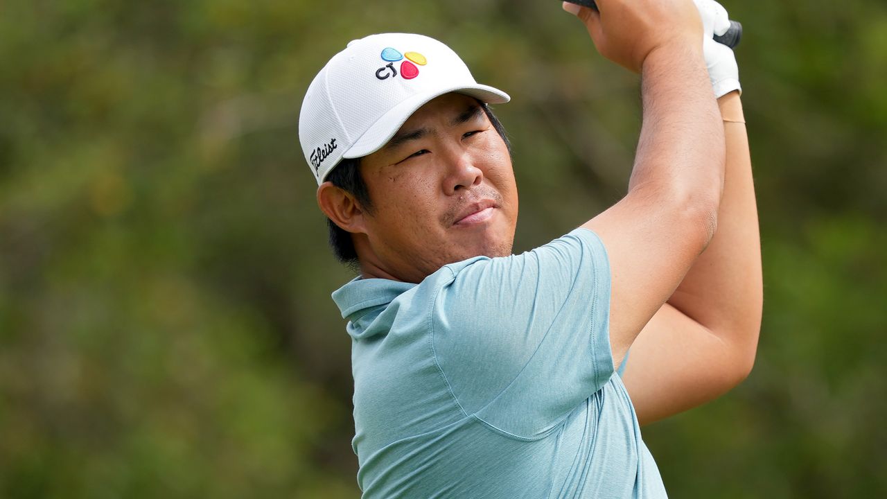 Byeong Hun An takes a shot in the 2023 Valero Texas Open