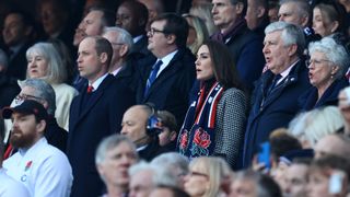 Prince William and the Princess of Wales at a Six Nations Rugby match between England and Wales