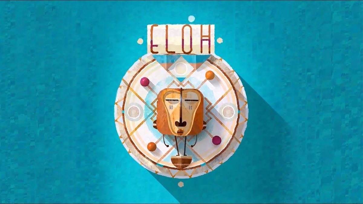 Eloh&#039;s title screen showing the game&#039;s name and a good spirit. 