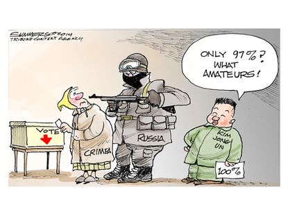 Political cartoon referendum Russia North Korea