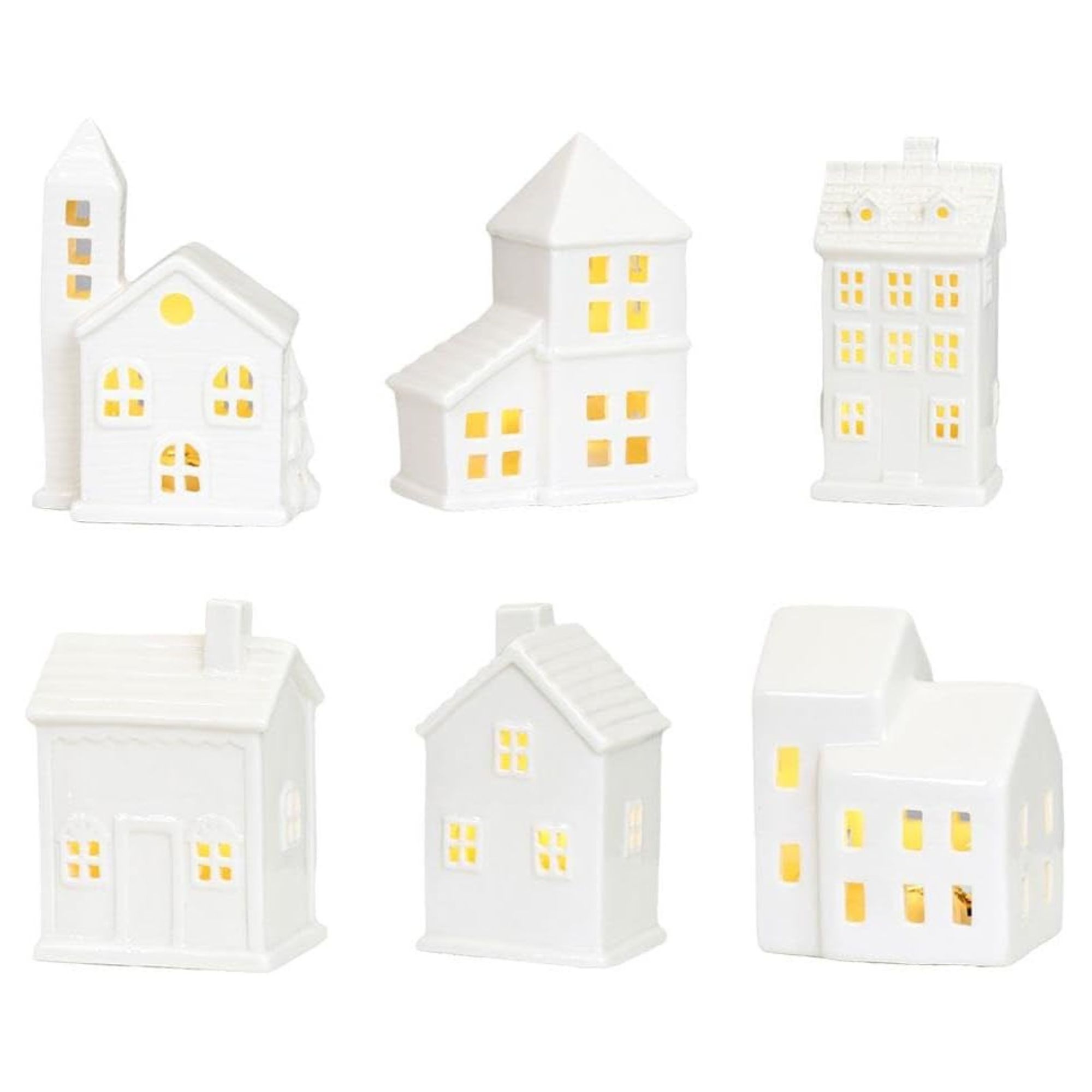 Amazon, White Ceramic Christmas Village Houses, Set of 6