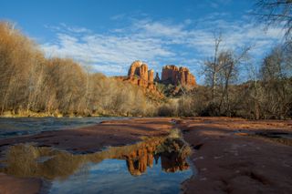 Cathedral Rock reflected in the water at Red Rock Crossing