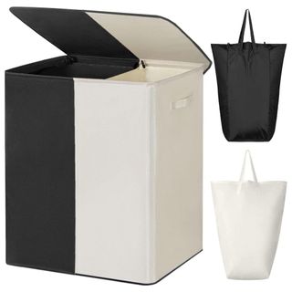 Laundry basket with separate sections for light and dark washing