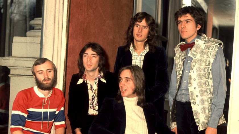 Phil Collins, Steve Hackett, Mike Rutherford, Tony Banks and Peter Gabriel of Genesis in 1975