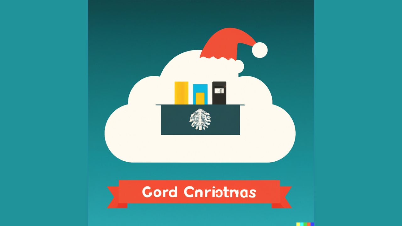 Cloud storage themed Christmas card artwork created by AI