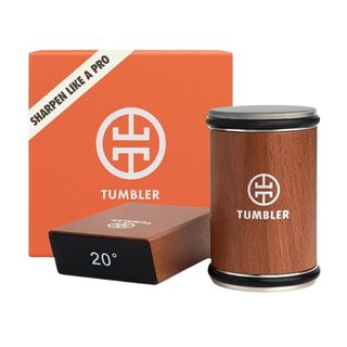 Tumbler knife sharpener kit in an orange box