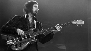 Black and white photo of The Who bassist John Entwistle