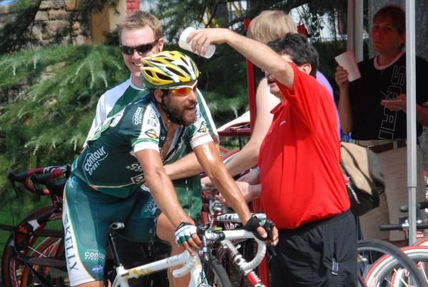 Alex Candelario (Kelly Benefit Strategies) gets a douse of water while waiting to be pushed back in.