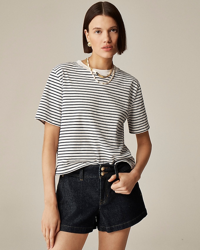 Relaxed Premium-Weight Cropped T-Shirt in Stripe