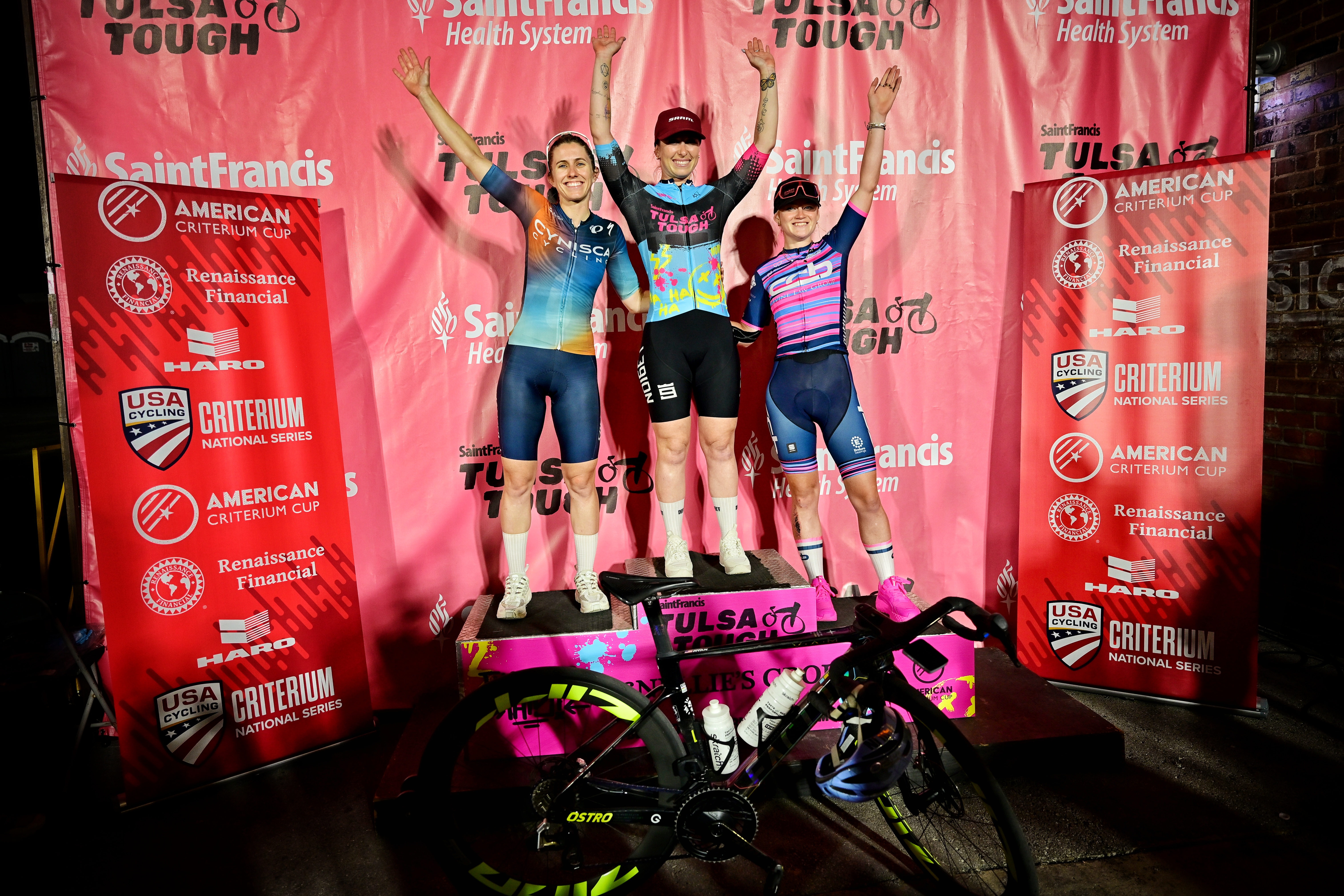 Podium images from the Blue Dome Criterium