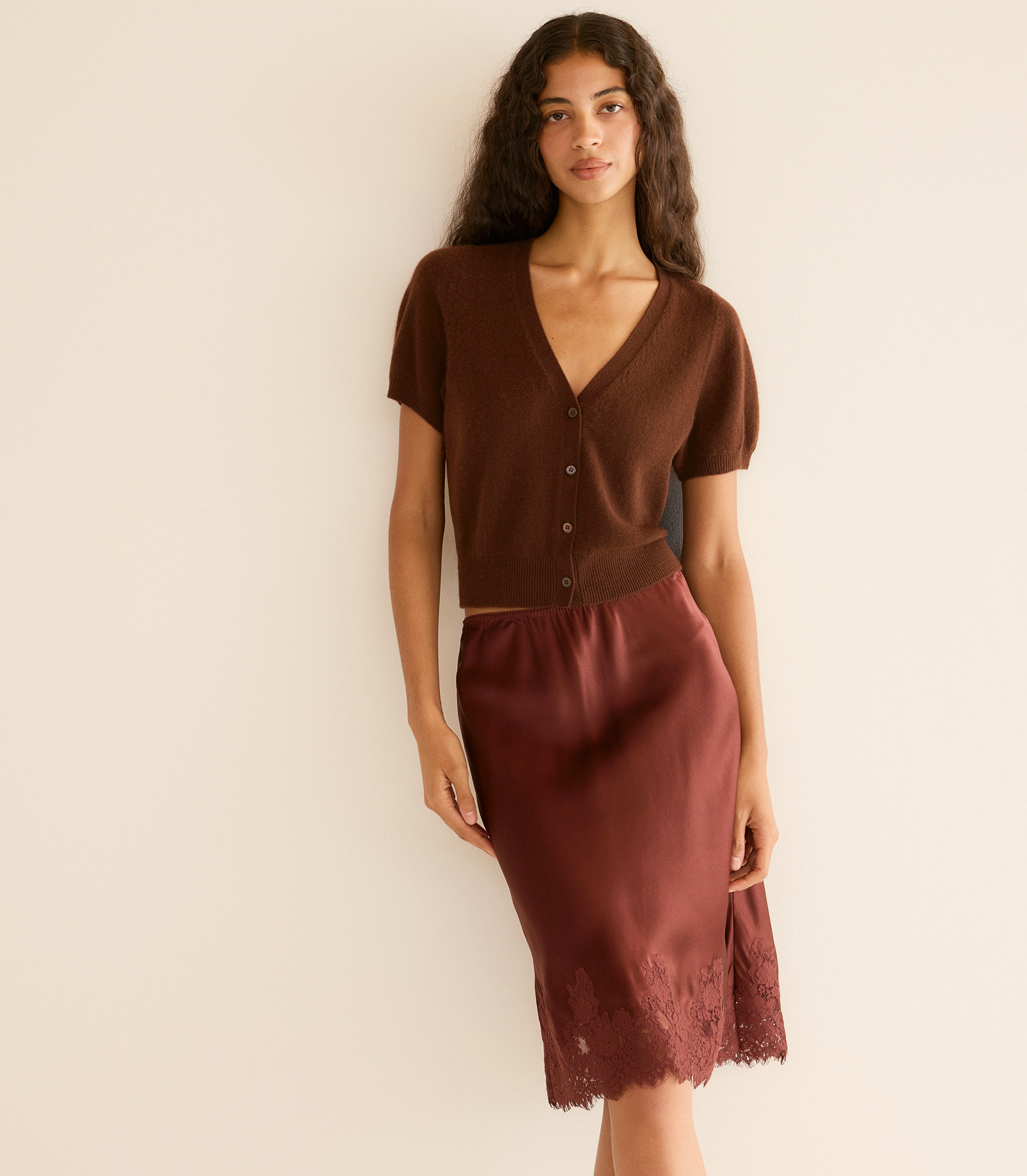 Arella Cashmere Cardigan -- Dark Umber